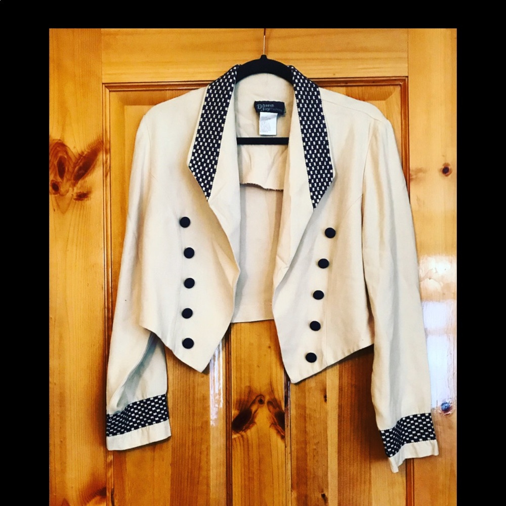 Vintage 80’s Ivory and Navy Polka Dot Blazer